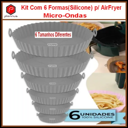 Kit 6 Peças Forma Antiaderente de Silicone Fritadeira Airfryer Forno Micro-ondas z544