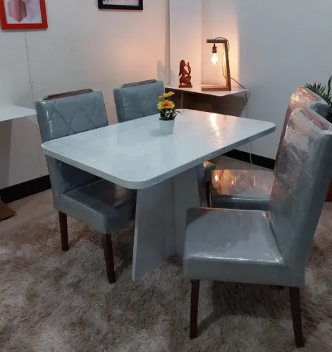 Mesa e 4 Cadeiras Tampo de Vidro (Nova) Entrega Gratis
