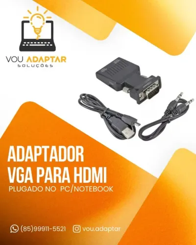 Adaptador VGA para HDMI com Alimentação e Áudio para notebook e computador