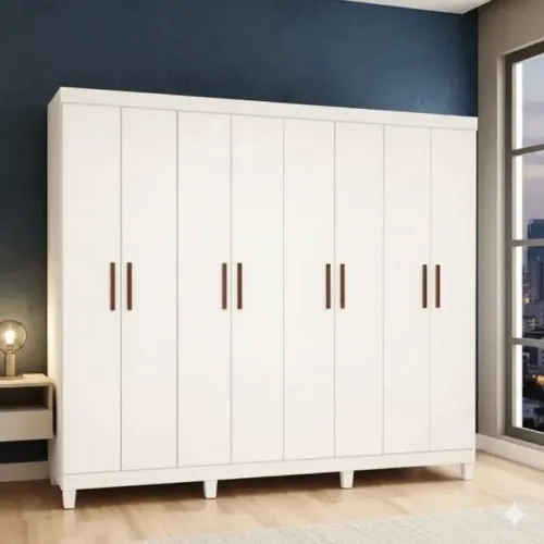 Roupeiro rubi com 8 portas e 4 gavetas branco