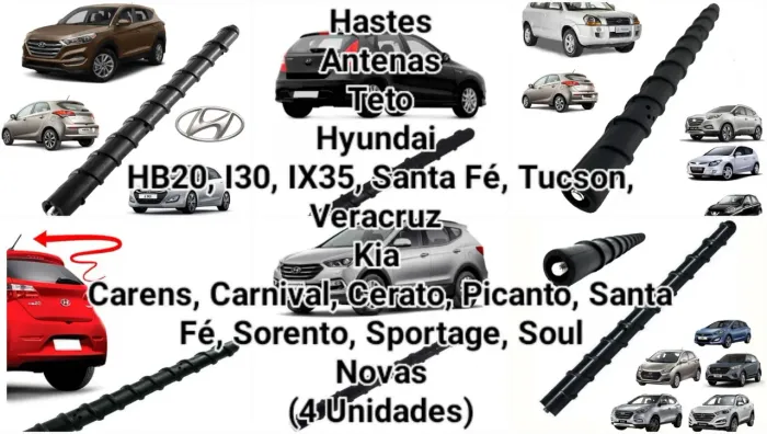 Hastes Antenas Universais para Hyundai HB20, I30, Tucson, Santa Fé, Vera Cruz 