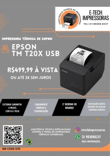 Impressora Térmica Epson TM T20X USB - Semi Nova + Garantia de 6 meses