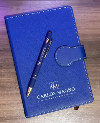 Kit Caneta com Caderneta Sintética com Fechamento Imantado Personalizados