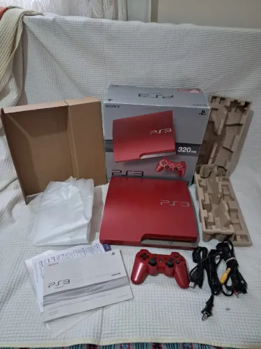 playstation 3 slim vermelho scarlet na caixa cib