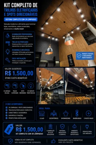 Kit Completo Trilhos Eletrificados com 39 Spots e Lâmpadas LED
