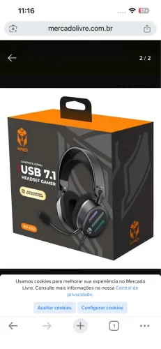 VENDO FONE Headset Gamer USB 7.1 Kaidi KD-G32 preto Com LED e Microfone Destacável