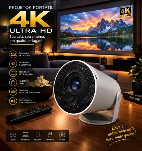 Projetor portatil 4K Ultra HD wi-fi HDMI | Míni Projetor portátil 