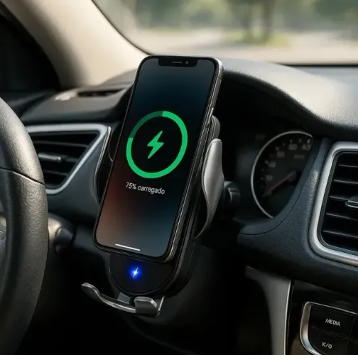 Lacrado Suporte Celular Carregador Indução Ajustável Rotativo Carro Preto 15w