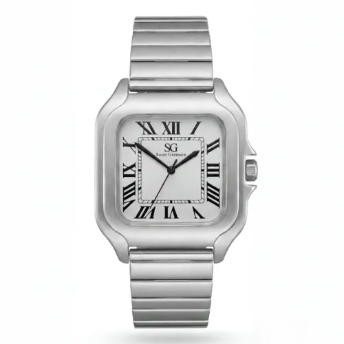 Relógio Masculino Quadrado Frame Prata Saint Germain