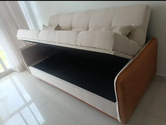 Sofá-cama com baú Letícia tecido ninho