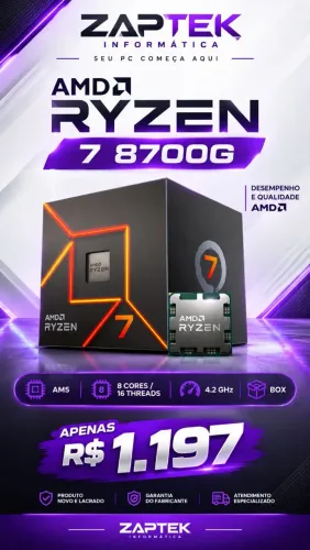 Processador AMD Ryzen 7 8700G, novo, lacrado e na caixa.