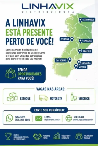 Vagas: Líder de Estoque, Motorista e Vendedor