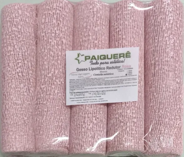 Atadura de Gesso Rosa 1 Pacote com 5 Faixas 20cmx3mt
