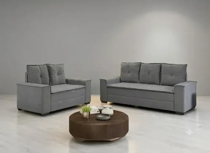 Sofá 2 e 3 lugares Na Cor Cinza