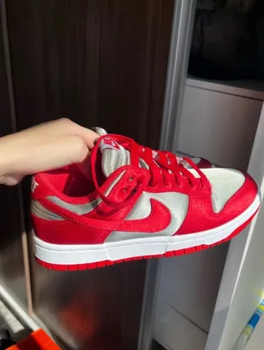 Tênis nike dunk cetim vermelho e cinza