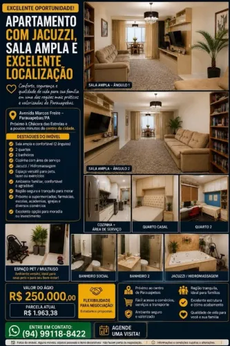 Apartamento com Jacuzzi - 2 Quartos - Excelente Localização
