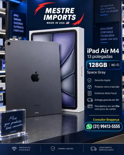 iPad Air M4 13 polegadas 128GB Wi\-Fi Space Gray Novo Lacrado