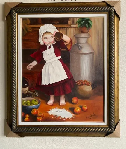 Quadro menina e leite