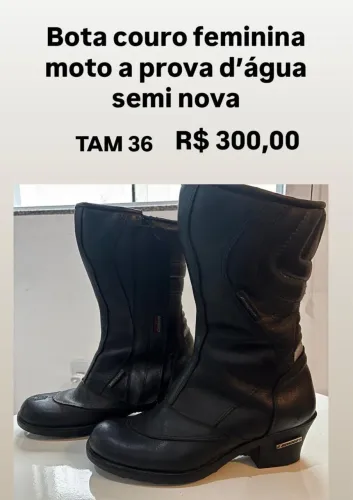 Bota couro feminina moto a prova de água seminova