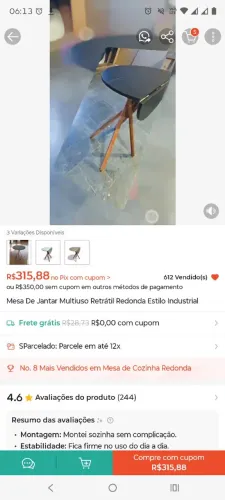 Mesa de Jantar Multiuso Retrátil Redonda