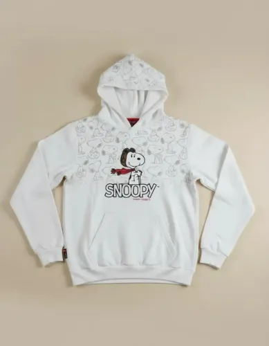 Blusa Feminina de Moleton Snoopy branco com capuz