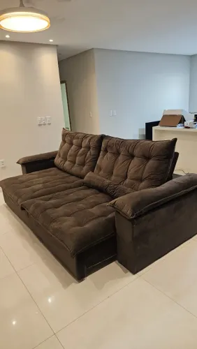 Sofá Retratil e Reclinavel 2,90m Veludo Marrom Usado