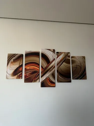 Quadro Decorativo Abstrato Moderno em 5 Peças - Tons Bronze/Marrom