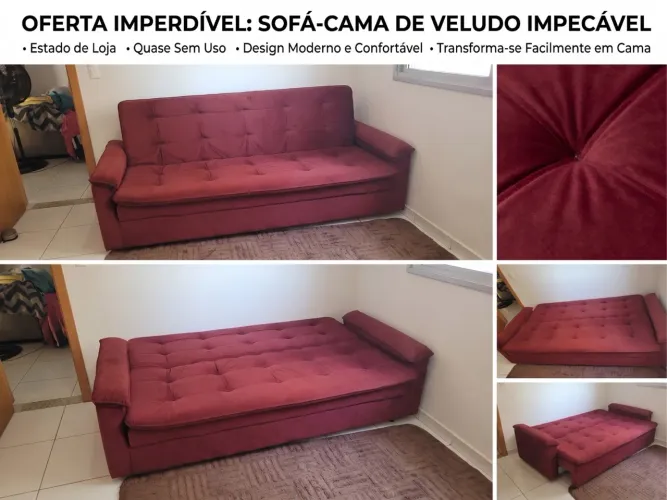 Sofá Cama Casal 3 lugares Reclinável Veludo- Matrix Nanda