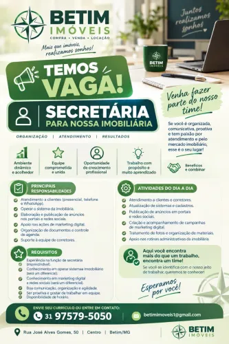 Vaga Secretária em Imobiliária