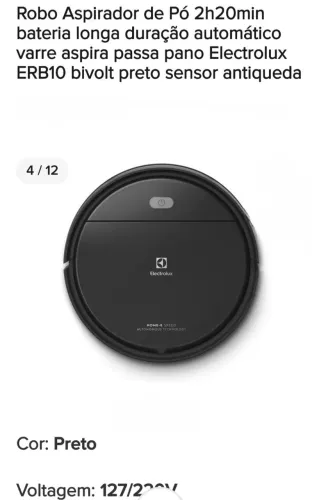 Robô Aspirador de Pó Eletrolux ERB10 preto, bivolt 