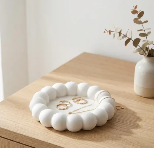 Porta joia decorativo em gesso| Bandeja Ondulada Minimalista 