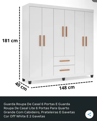 Guarda roupa infantil 6 portas