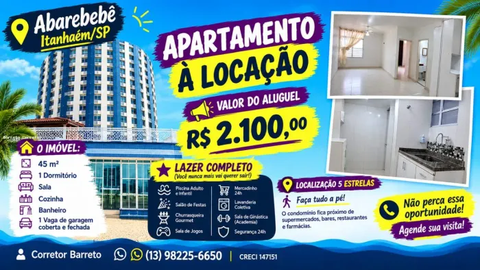 APARTAMENTO LOCAL MENSAL FRENTE E VISTA DA PRAIA DO SONHO