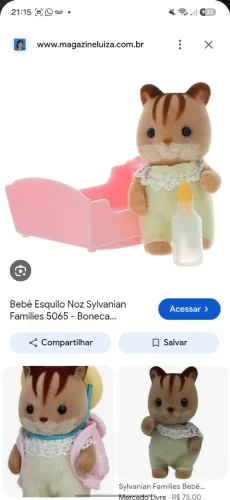 Sylvanian families bebê esquilo noz com caminha e mamadeira vintage