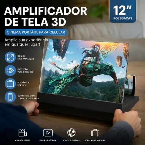 Lente 3D amplificadora de Tela p/Celulares 12 Polegadas