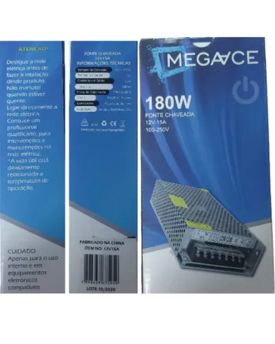 FONTE METÁLICA 12V 15 AMP 180 W BIVOLT AUTOMATICA