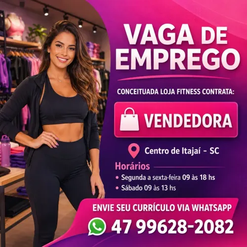 Vaga para vendedora em loja de moda fitness