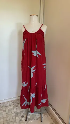 Vestido Longo Maria Filó Suite Vermelho Estampado M