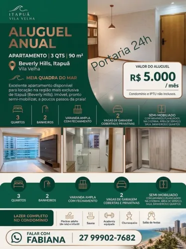 Aluguel 3 qrts - Itapuã - Vila Velha - Praia de Bevelyhills