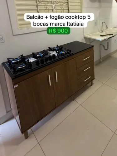 Balcão + fogão cooktop 5 bocas