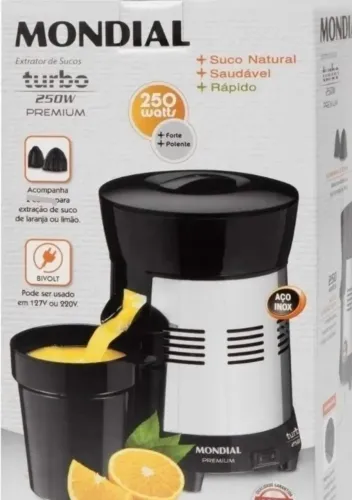 Extrator De Suco Mondial Premium Turbo 250w BIVOLT - NOVO (Nunca Usado)