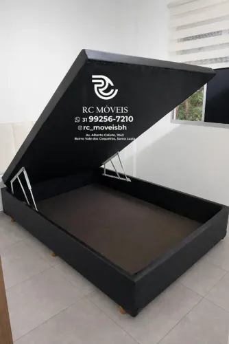Conjunto cama box Baú Casal 1.38x1.88 Inteiriço Blindado com Pistão a Gás | Novo