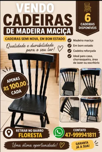Vendo cadeiras de madeira maciça