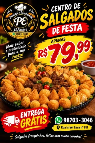 Centro de Salgados R$79,99 com entrega grátis.