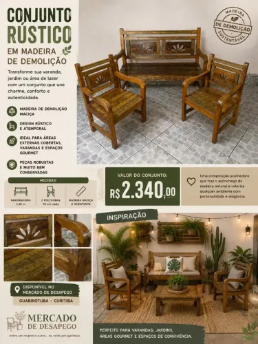 CONJUNTO RÚSTICO EM MADEIRA DE DEMOLIÇÃO