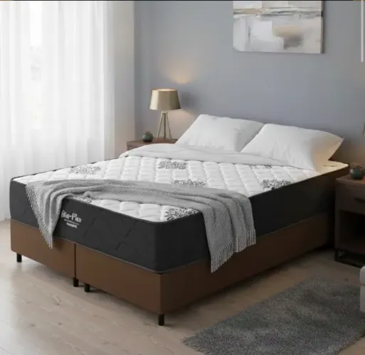 Colchão Queen Confort Soft D26 Molas Ensacadas + Base Box Marrom