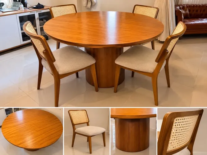 Mesa de Jantar Redonda com 4 Cadeiras - Design Moderno e Sofisticado