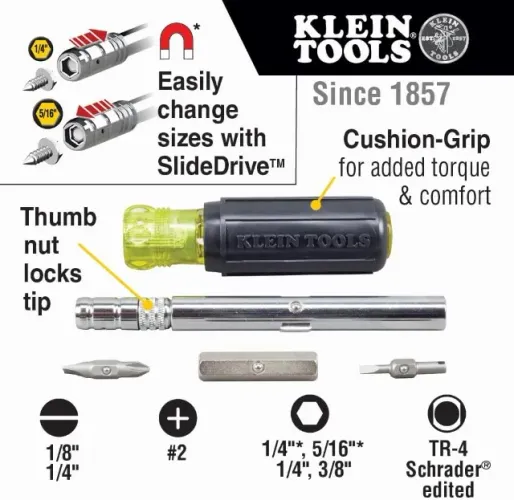 KLEIN TOOLS - HVAC -  Chave de fenda de bolso 3 em 1, chave de fenda 8 em 1 - NOVO
