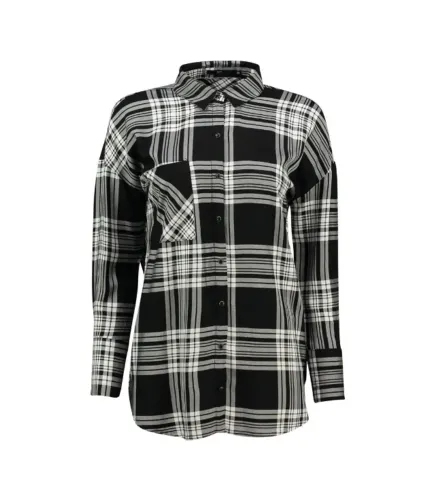 camisa feminina manga longa alongada xadrez preto pool by riachuelo