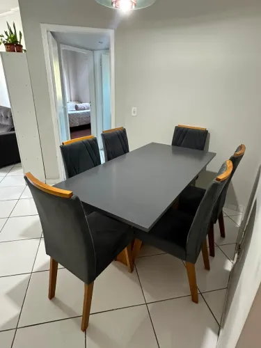 Mesa de Jantar Retangular Kavic com 6 Cadeiras Madeira Maciça Vegas